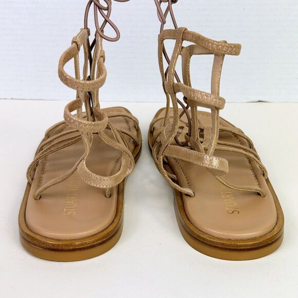 STUART WEITZMAN Kora Ankle Lace Up Strappy Gladiator Sandals Tan Leather Sz 9.5 - Picture 7 of 11